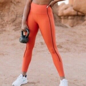 ZYIA Ribbed Orange 7/8 Length Leggings with High Waistband Size 6/8 MEDIUM